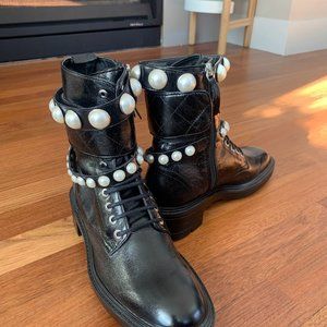 Zara Black Combat Boots w/ Pearls - size 6.5 - never worn